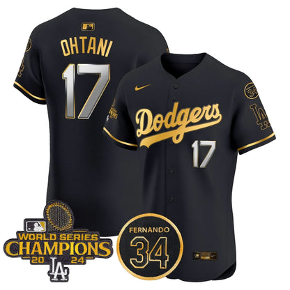 LAD 2024 World Series Champions Gold Trim Vapor Premier Elite Jersey V2 - Stitched