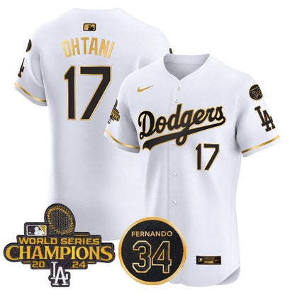 LAD 2024 World Series Champions Gold Trim Vapor Premier Elite Jersey V2 - Stitched