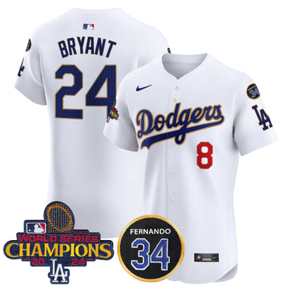 LAD 2024 World Series Champions Gold Trim Vapor Premier Elite Jersey V2 - Stitched