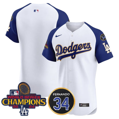 LAD 2024 World Series Champions Gold Trim Vapor Premier Elite Jersey V2 - Stitched