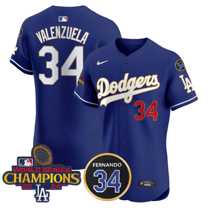 LAD 2024 World Series Champions Gold Trim Vapor Premier Elite Jersey V2 - Stitched