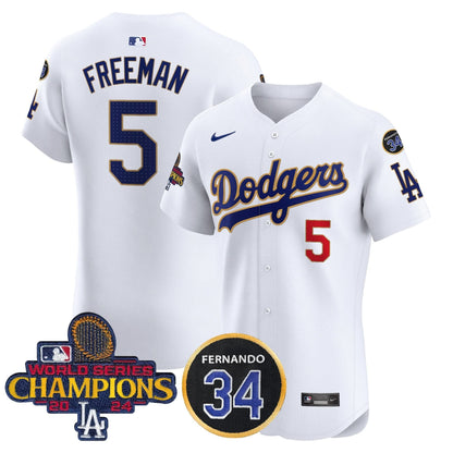 LAD 2024 World Series Champions Gold Trim Vapor Premier Elite Jersey V2 - Stitched