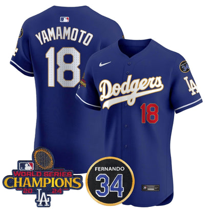 LAD 2024 World Series Champions Gold Trim Vapor Premier Elite Jersey V2 - Stitched