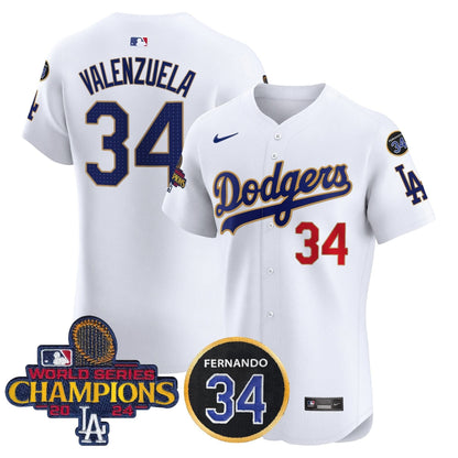 LAD 2024 World Series Champions Gold Trim Vapor Premier Elite Jersey V2 - Stitched
