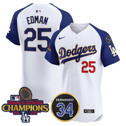 LAD 2024 World Series Champions Gold Trim Vapor Premier Elite Jersey V2 - Stitched