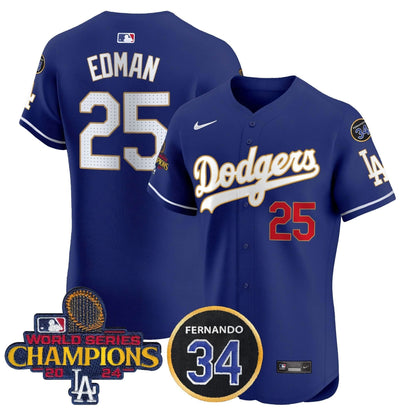 LAD 2024 World Series Champions Gold Trim Vapor Premier Elite Jersey V2 - Stitched