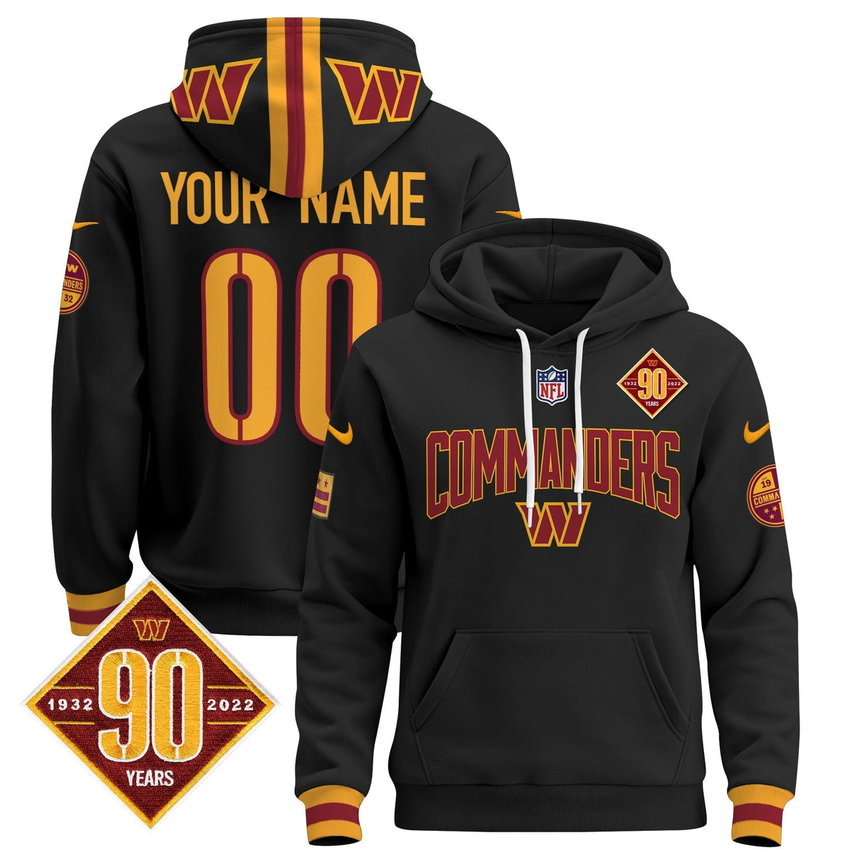 Washington Commanders 2024 Custom Pullover Hoodie V2- All Stitched