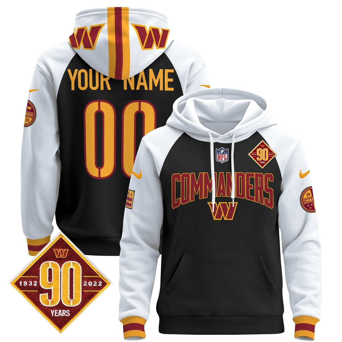 Washington Commanders 2024 Custom Pullover Hoodie V2- All Stitched