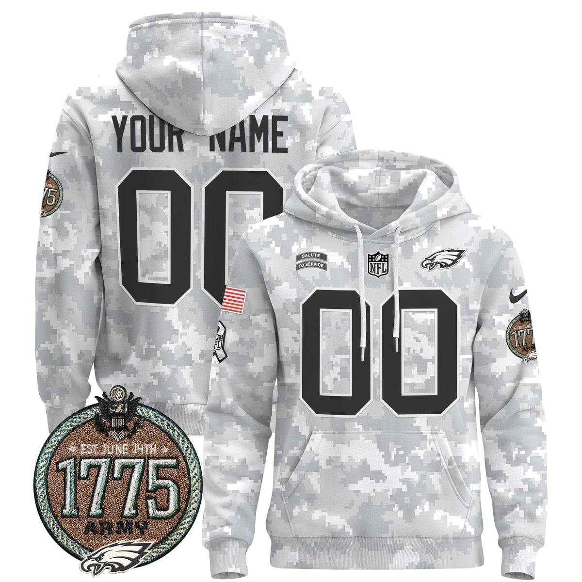 Philadelphia Eagles 2024 Salute to Service Establishment Year Patch Custom Pullover Hoodie