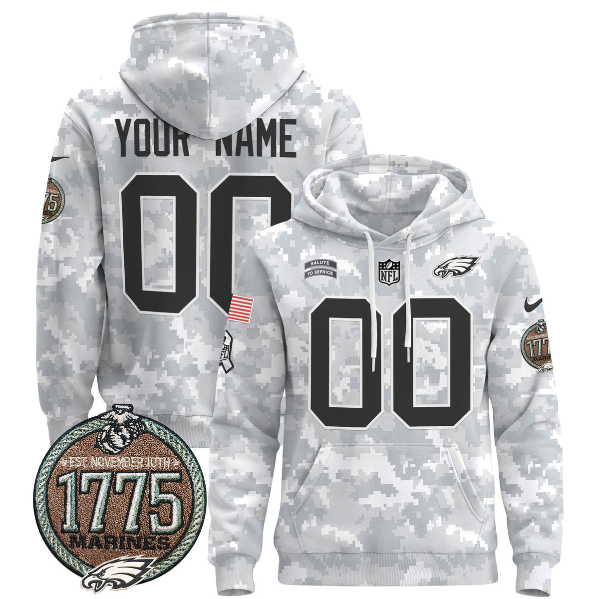 Philadelphia Eagles 2024 Salute to Service Establishment Year Patch Custom Pullover Hoodie