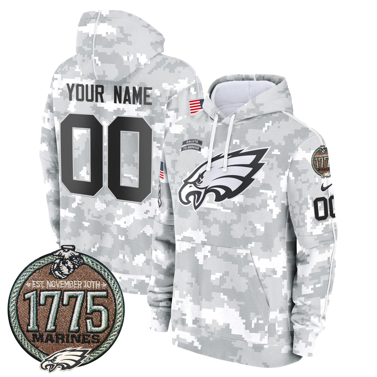 Eagles 2024 Salute to Service Establishment Year Patch Custom Fleece Pullover Hoodie
