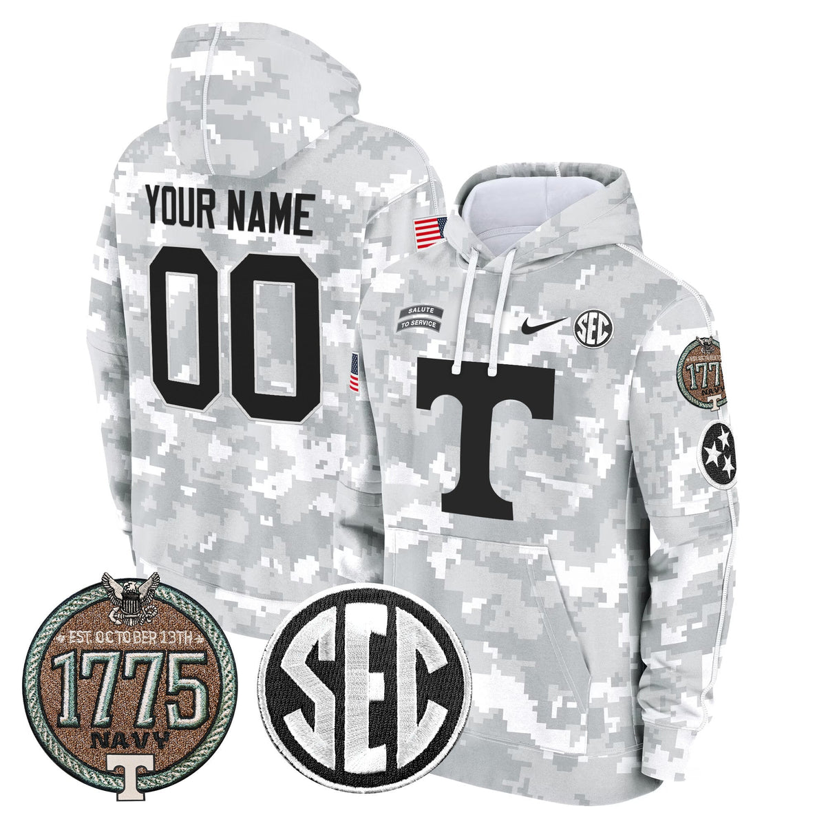 Volunteers 2024 Salute to Service Establishment Year Patch Custom Fleece Pullover Hoodie