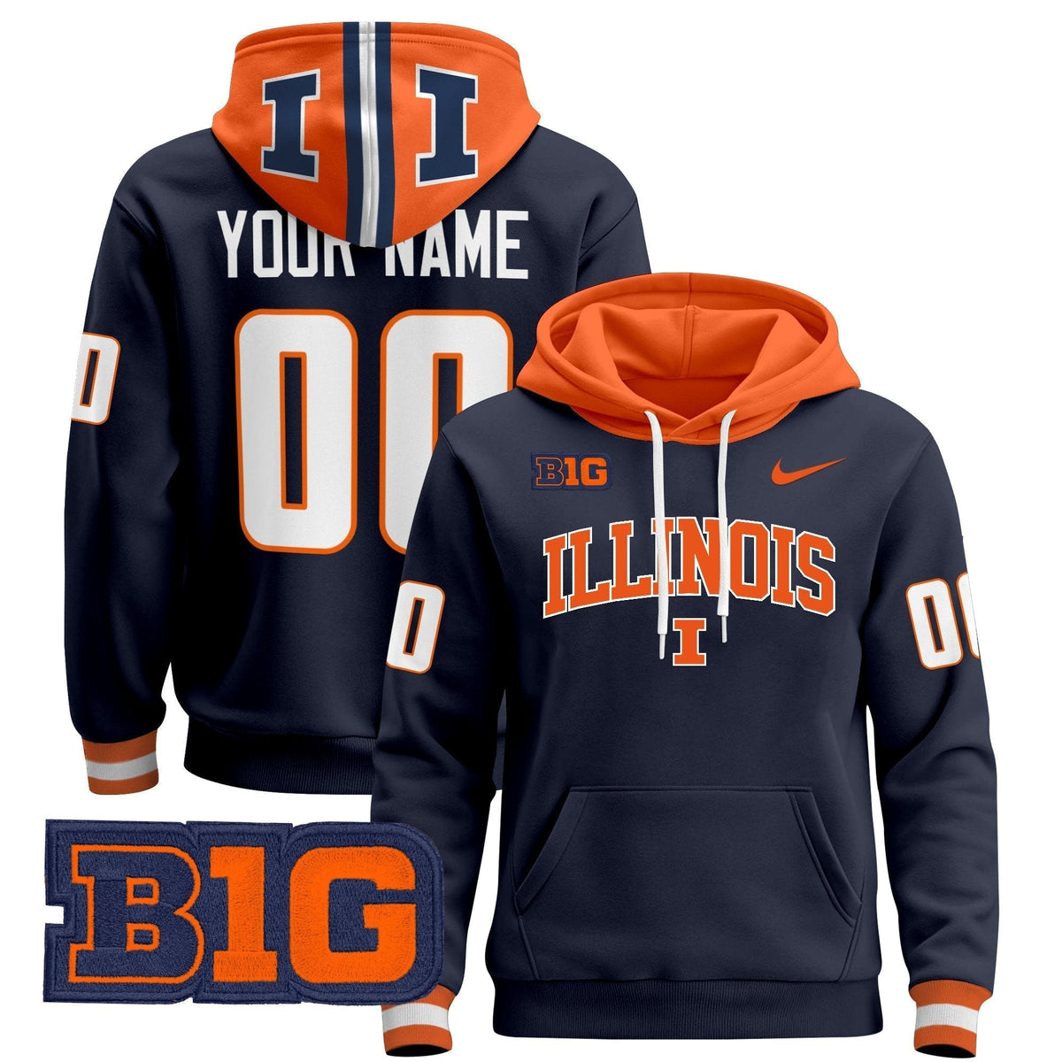 Illinois Fighting Illini 2024 Custom Pullover Hoodie V2