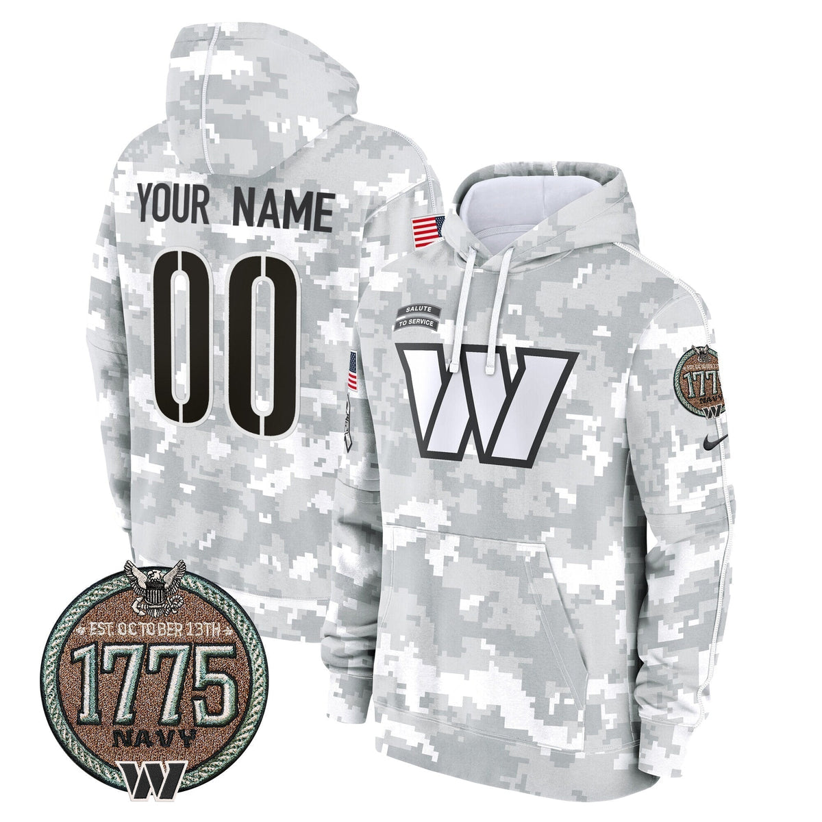 Commanders 2024 Salute to Service Establishment Year Patch Custom Fleece Pullover Hoodie
