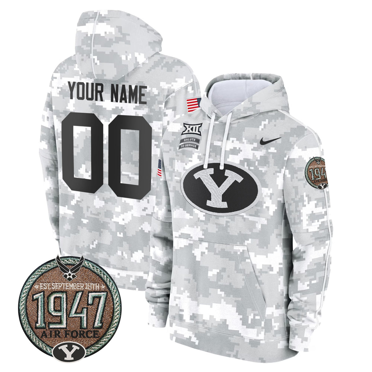 BYU Cougars 2024 Salute to Service Establishment Year Patch Custom Fleece Pullover Hoodie
