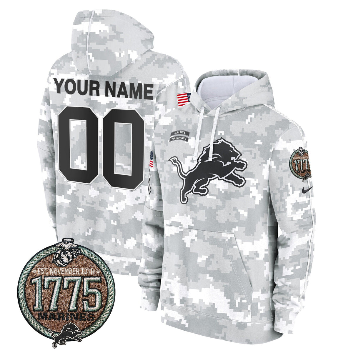 Detroit Lions 2024 Salute to Service Establishment Year Patch Custom Fleece Pullover Hoodie