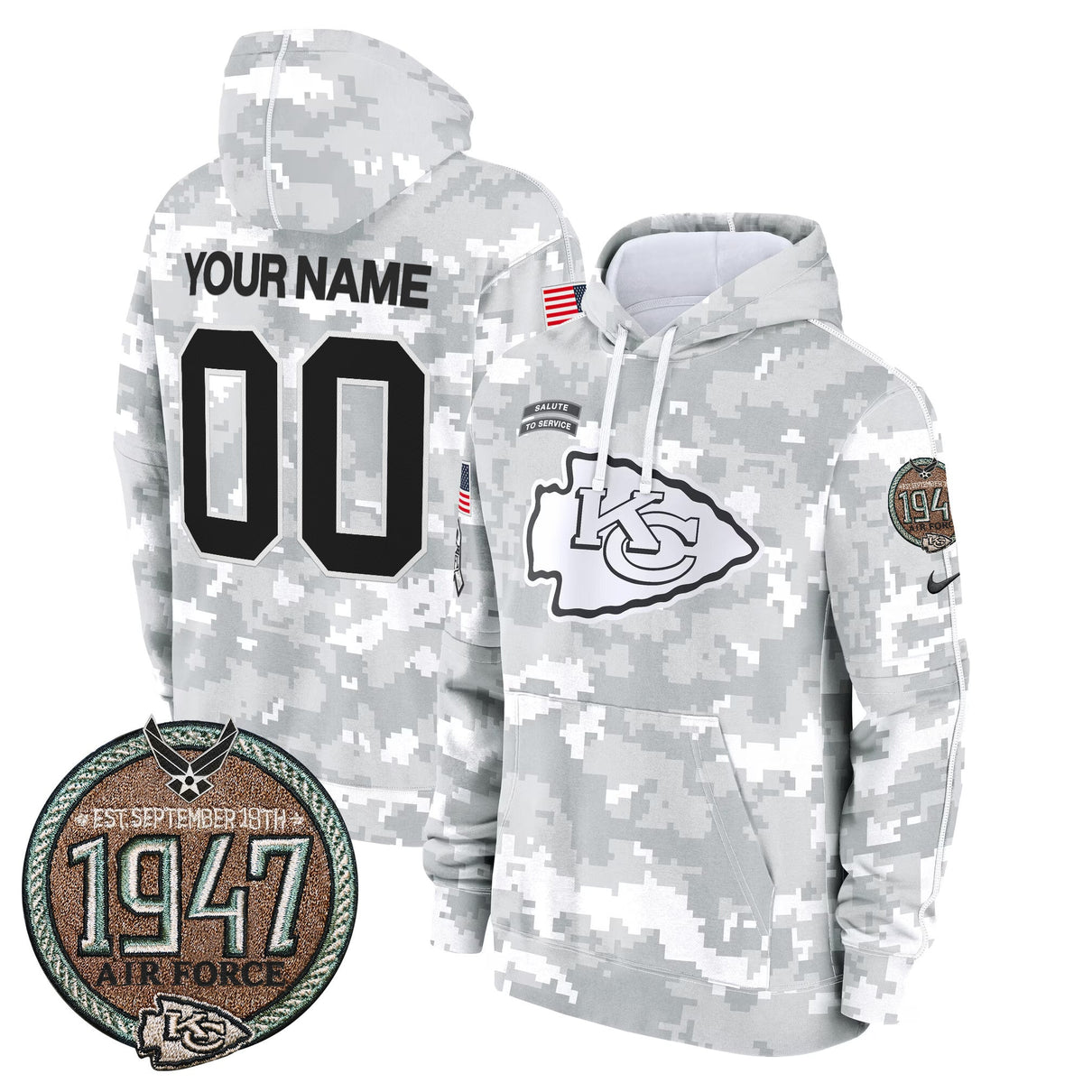 Chiefs 2024 Salute to Service Establishment Year Patch Custom Fleece Pullover Hoodie
