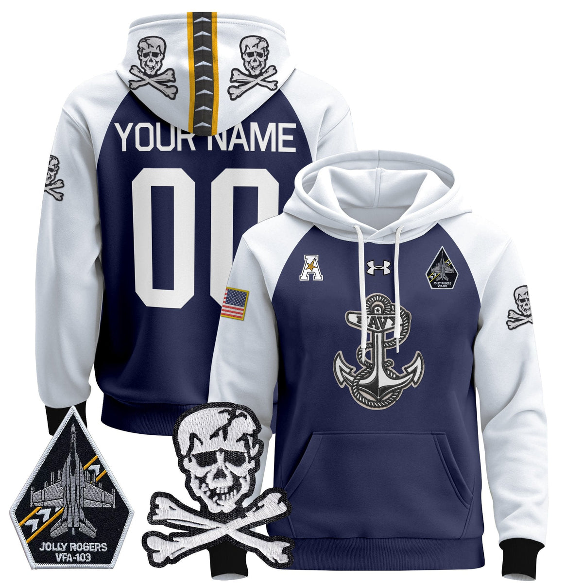 Navy Midshipmen 2025 Custom Pullover Hoodie - Stitched