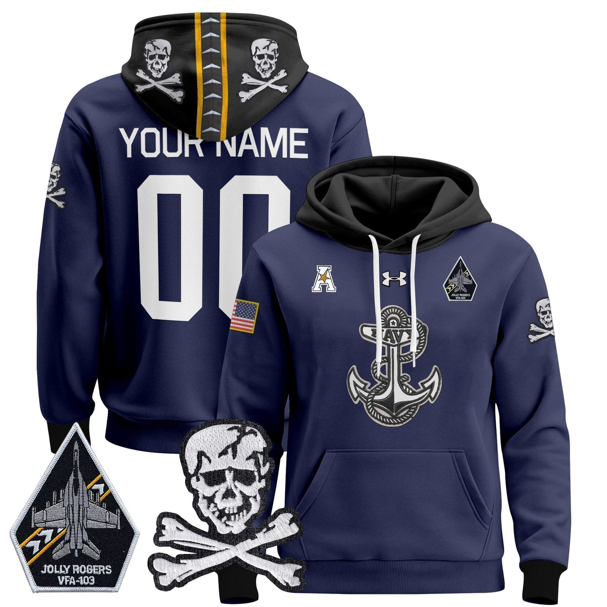 Navy Midshipmen 2025 Custom Pullover Hoodie - Stitched