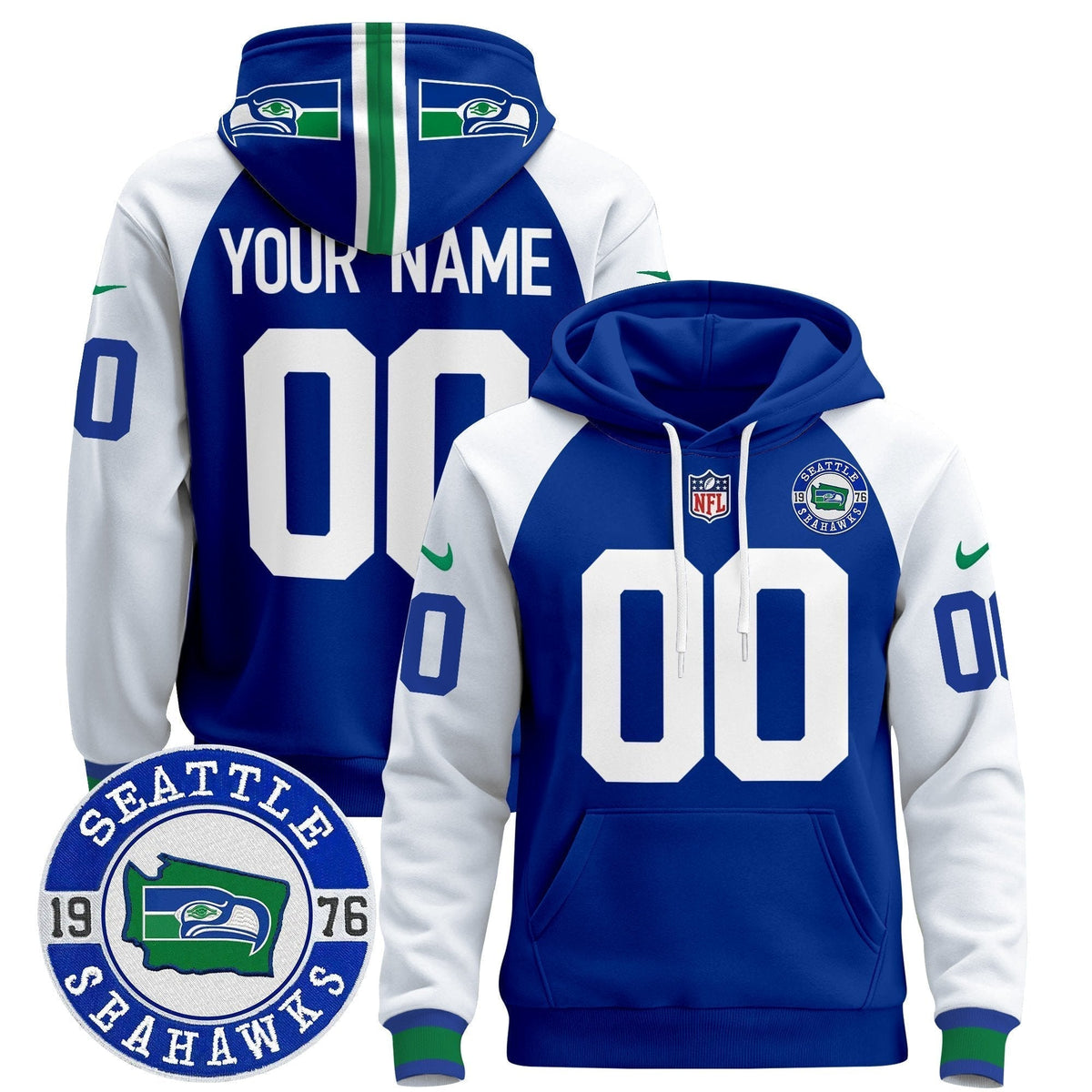 Seahawks Throwback Est. 1976 Patch Custom Pullover Hoodie