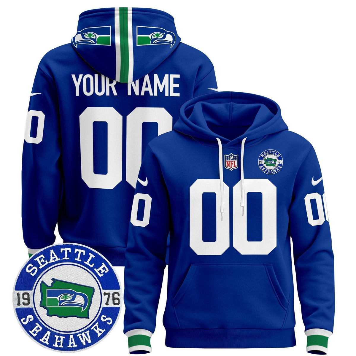 Seahawks Throwback Est. 1976 Patch Custom Pullover Hoodie