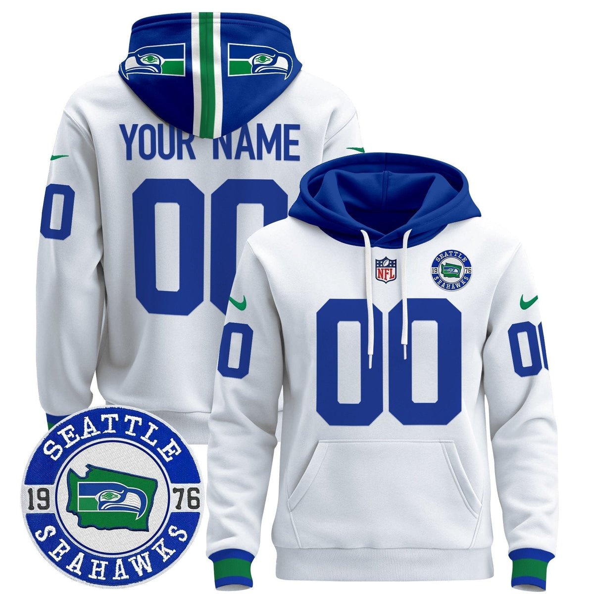Seahawks Throwback Est. 1976 Patch Custom Pullover Hoodie
