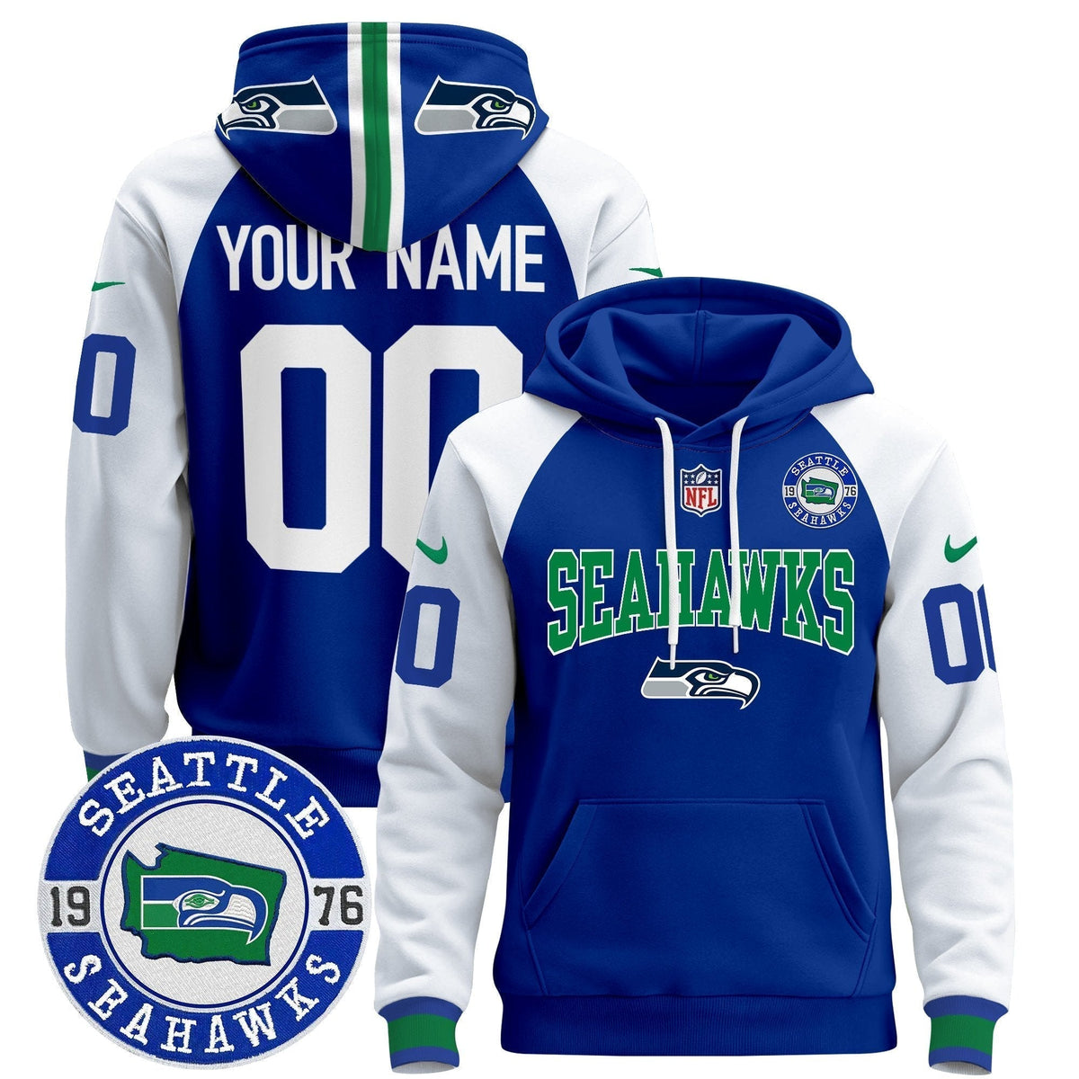 Seahawks Throwback Est. 1976 Patch Custom Pullover Hoodie V2