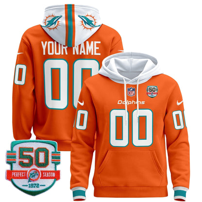 Dolphins 50th 1972 Perfect Season Patch Custom Pullover Hoodie