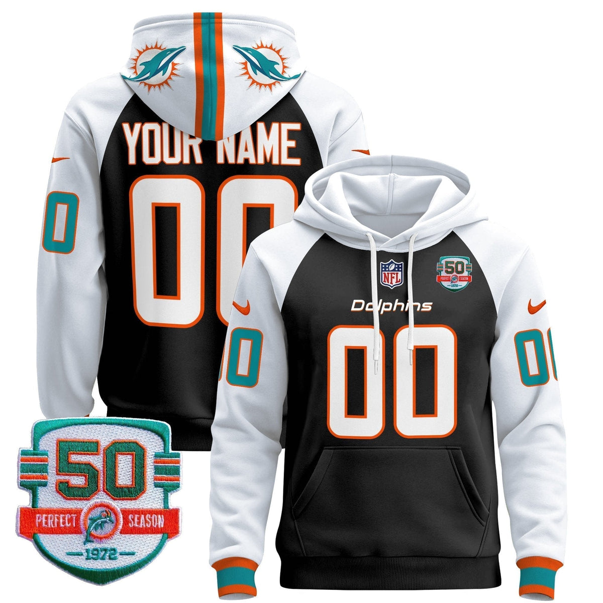 Dolphins 50th 1972 Perfect Season Patch Custom Pullover Hoodie