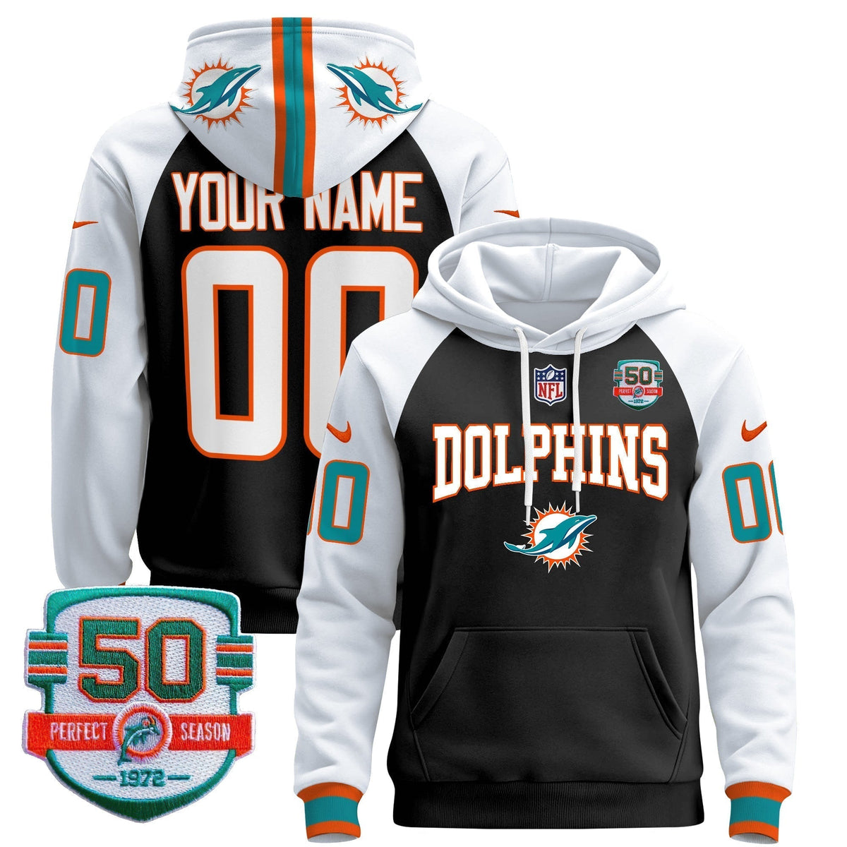 Dolphins 50th 1972 Perfect Season Patch Custom Pullover Hoodie V2