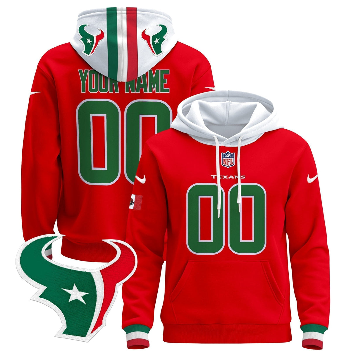 Houston Texans Mexico 2024 Custom Pullover Hoodie