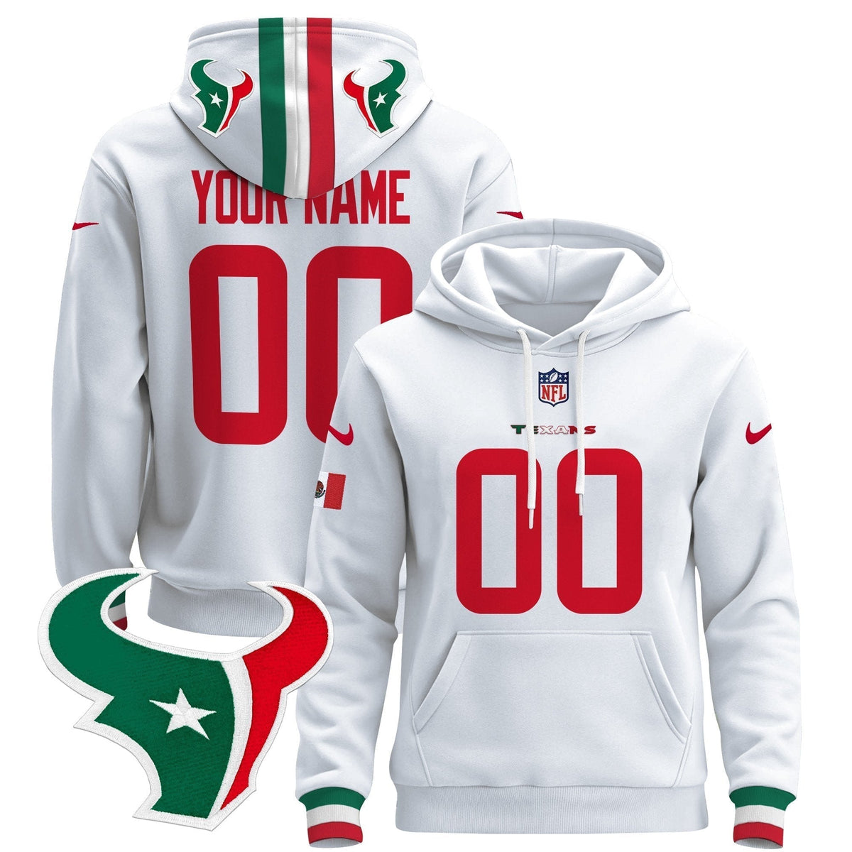 Houston Texans Mexico 2024 Custom Pullover Hoodie