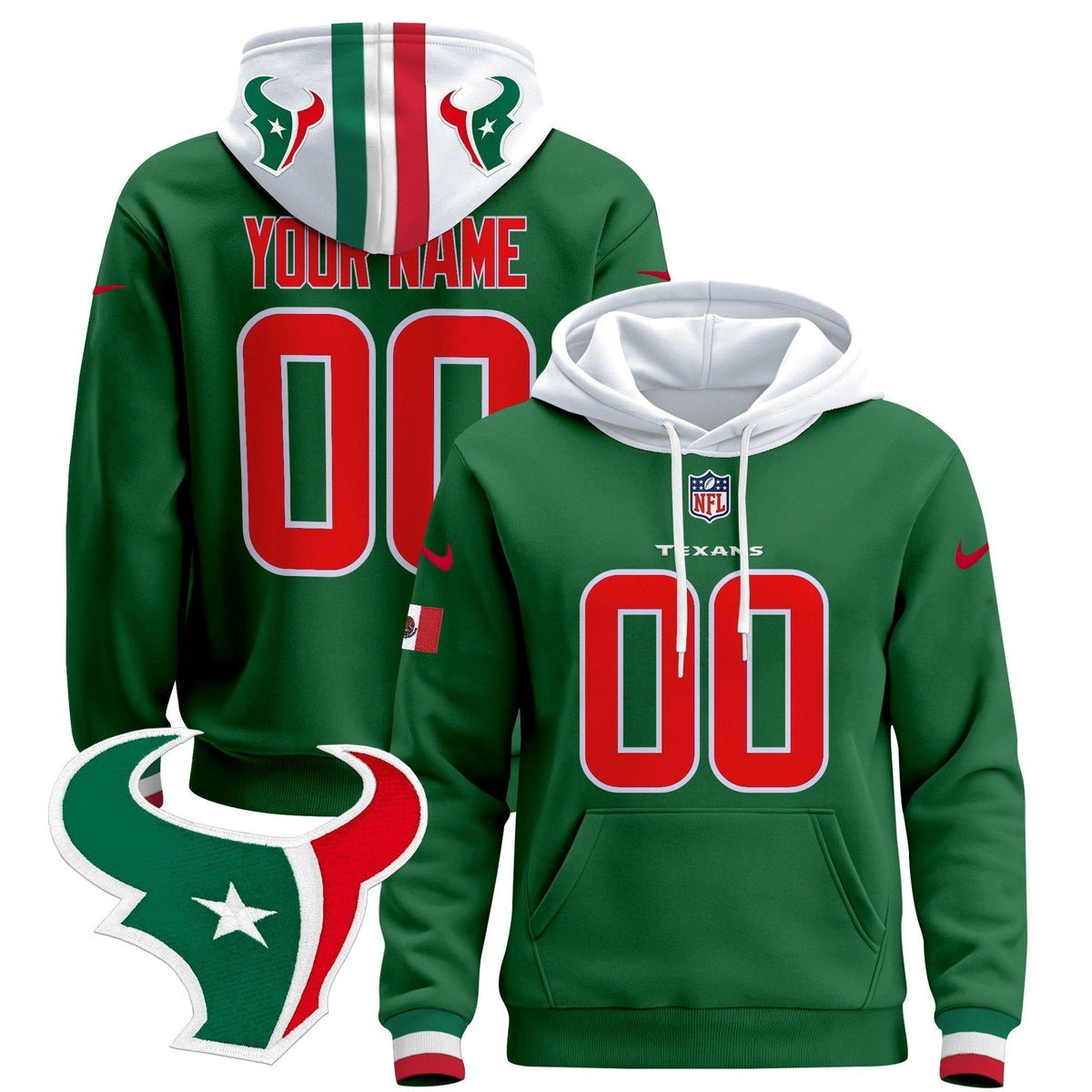 Houston Texans Mexico 2024 Custom Pullover Hoodie