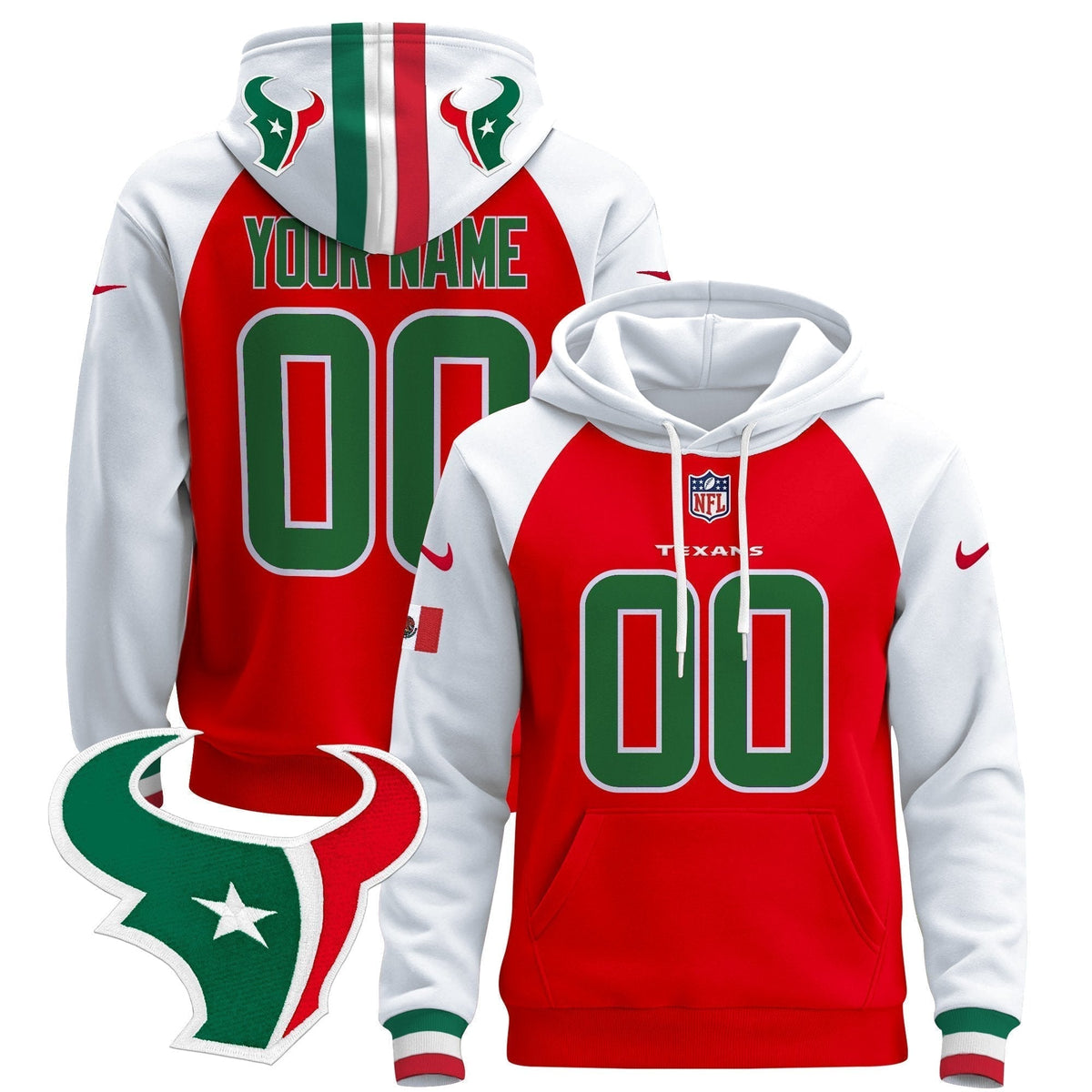 Houston Texans Mexico 2024 Custom Pullover Hoodie