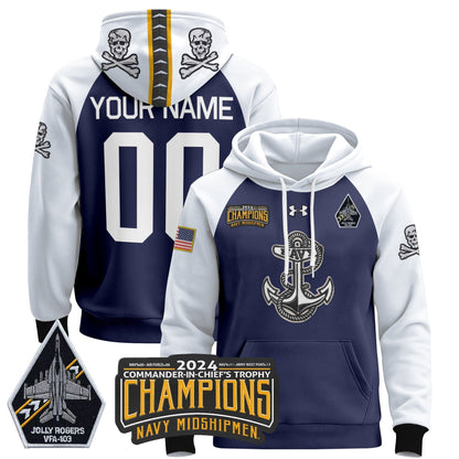 Navy Midshipmen Commander-In-Chief's Trophy Champions Patch Custom Pullover Hoodie - Stitched
