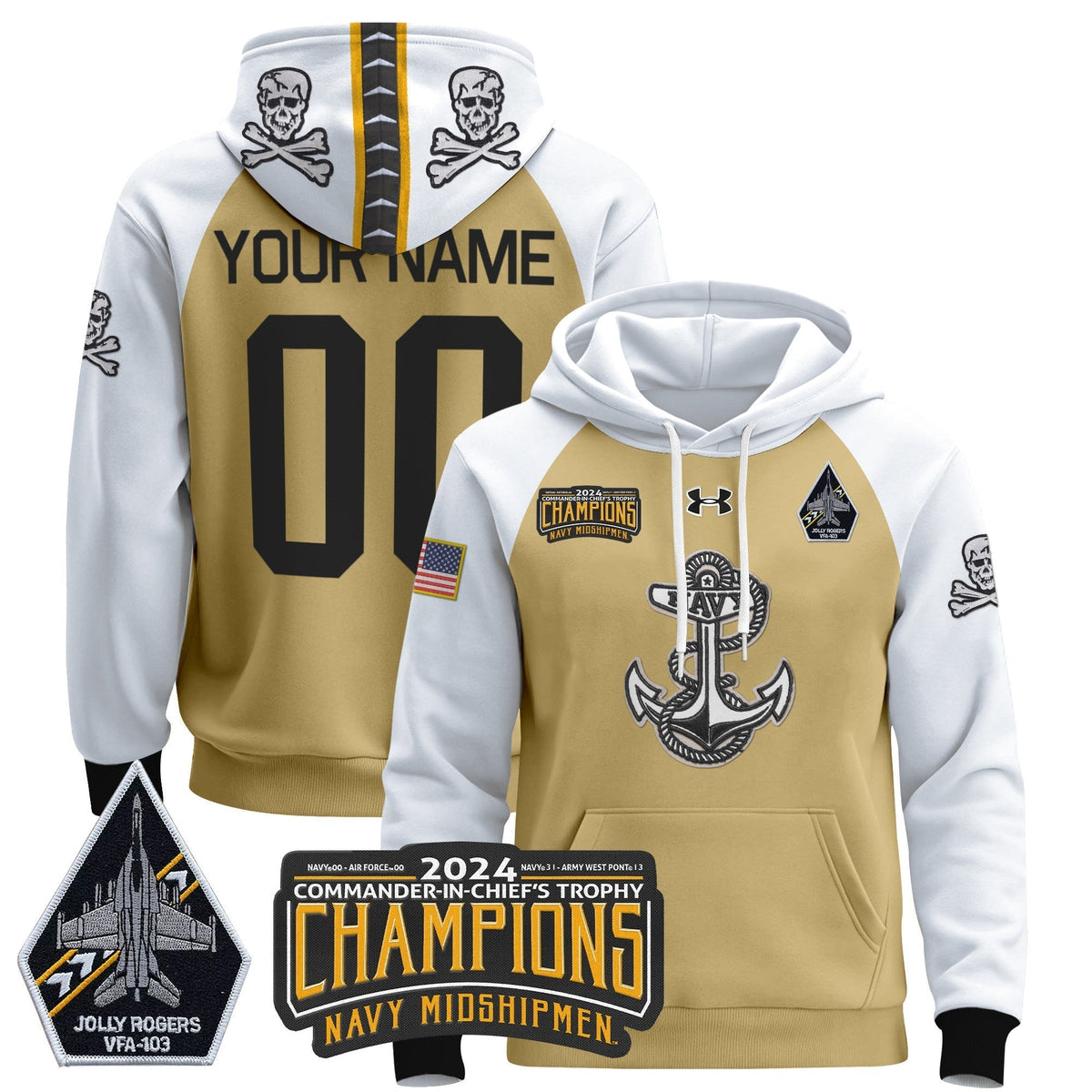 Navy Midshipmen Commander-In-Chief's Trophy Champions Patch Custom Pullover Hoodie - Stitched