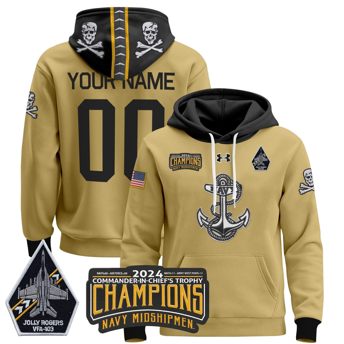 Navy Midshipmen Commander-In-Chief's Trophy Champions Patch Custom Pullover Hoodie - Stitched