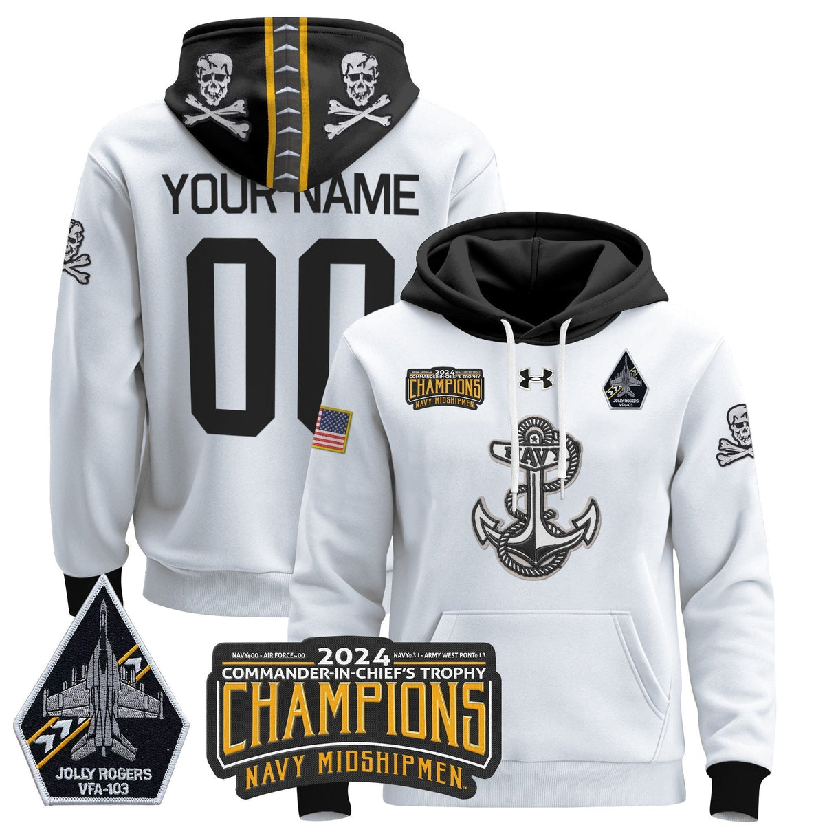 Navy Midshipmen Commander-In-Chief's Trophy Champions Patch Custom Pullover Hoodie - Stitched