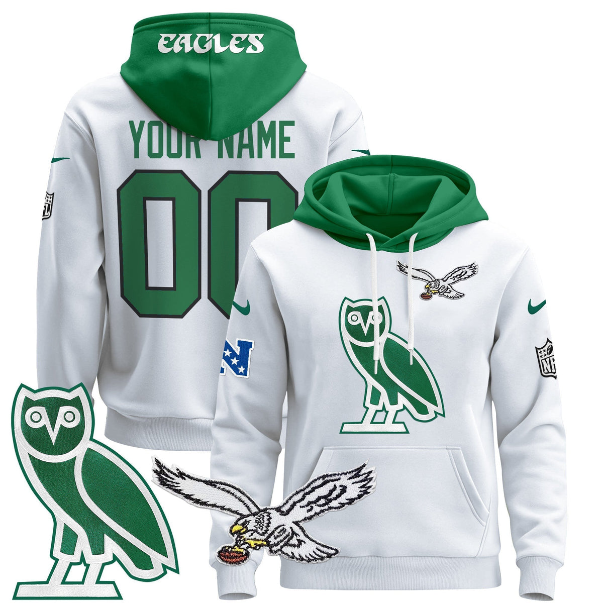 Philadelphia Eagles OVO 2024 Custom Pullover Hoodie