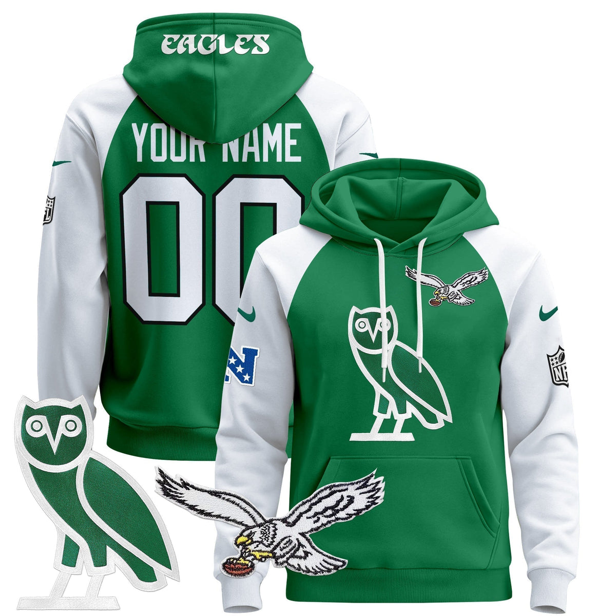 Philadelphia Eagles OVO 2024 Custom Pullover Hoodie