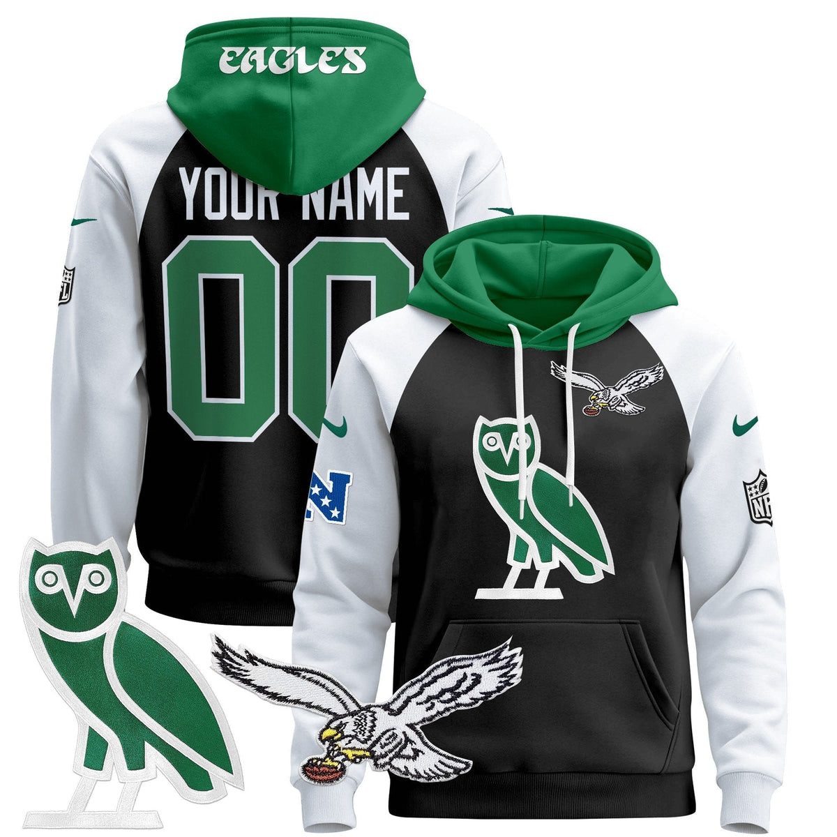 Philadelphia Eagles OVO 2024 Custom Pullover Hoodie