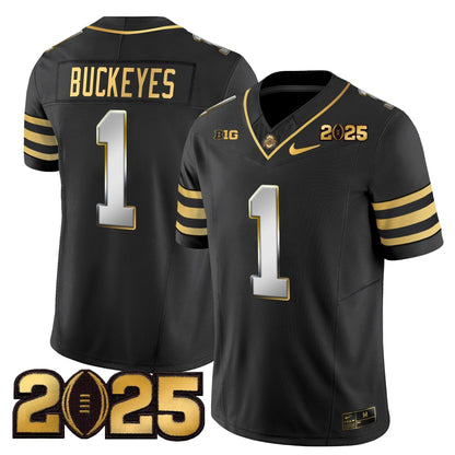 Men's Ohio State Buckeyes 'Heritage Stripe' CFP Final Patch Gold Vapor Limited Jersey - All Stitched