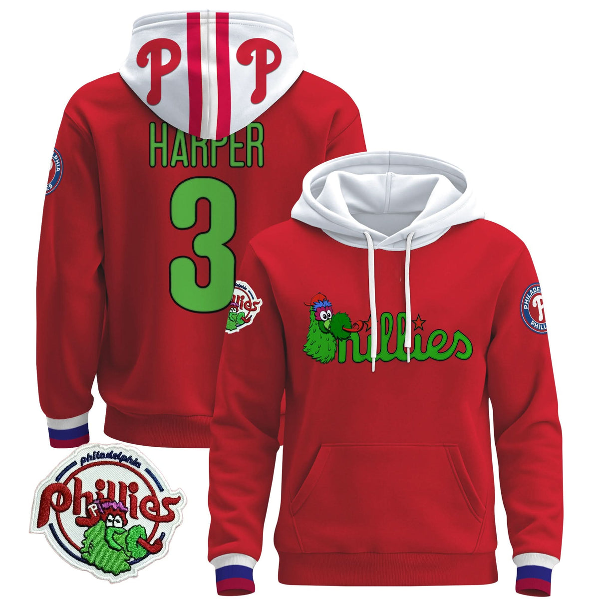 Men's Philadelphia Phillies Phanatic Patch Pullover Hoodie - All Stitched