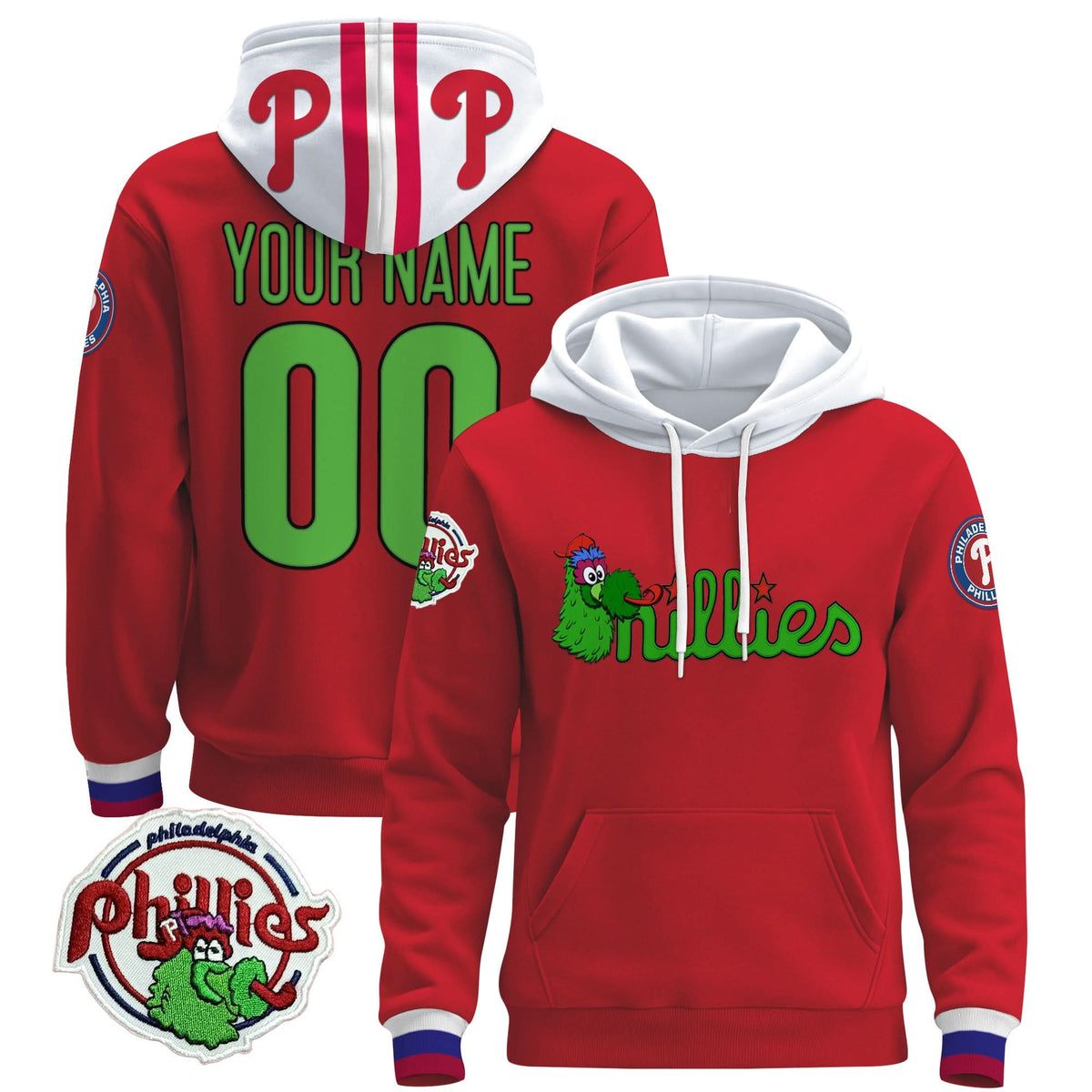 Philadelphia Phillies Phanatic Patch Custom Pullover Hoodie - All Stitched