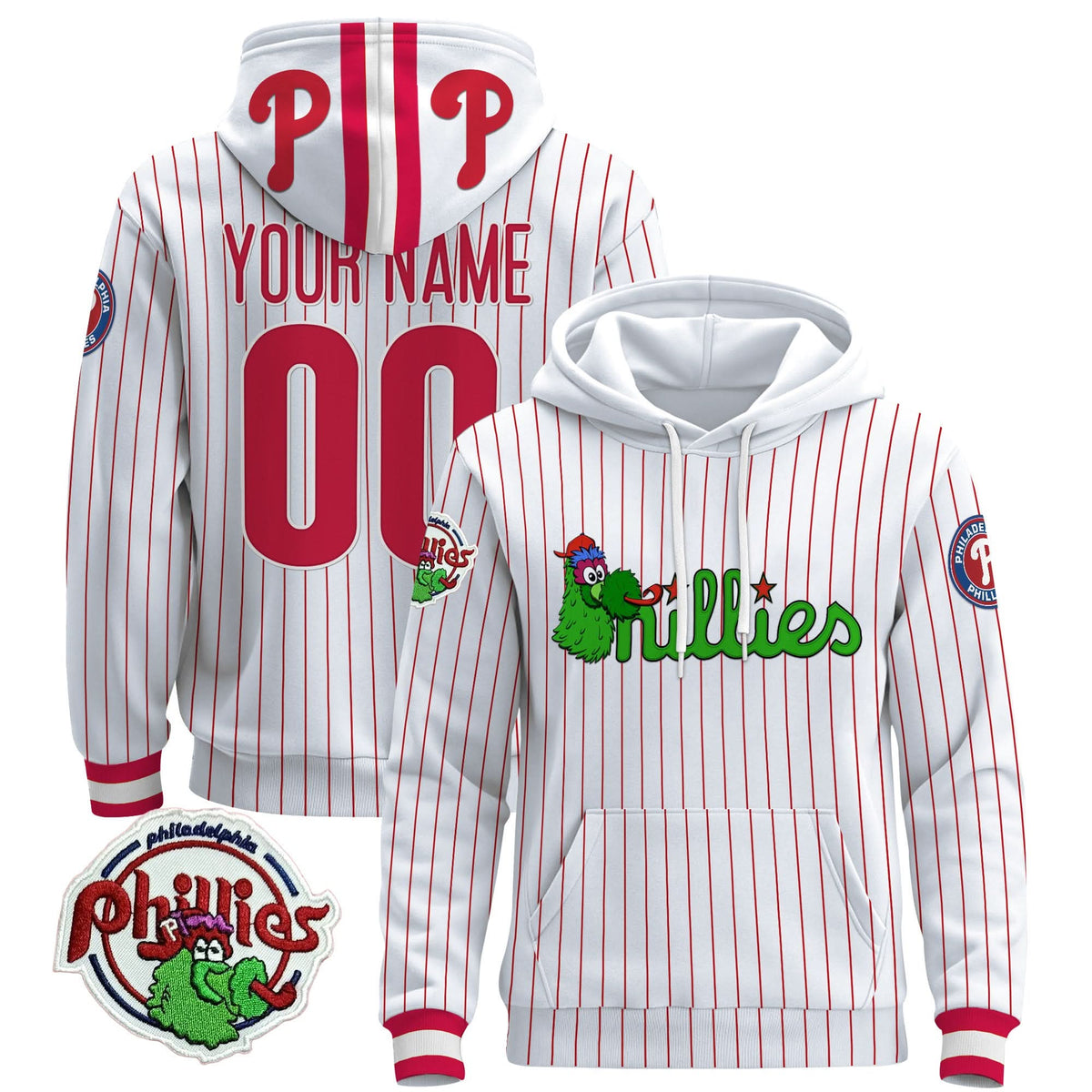 Philadelphia Phillies Phanatic Patch Custom Pullover Hoodie - All Stitched