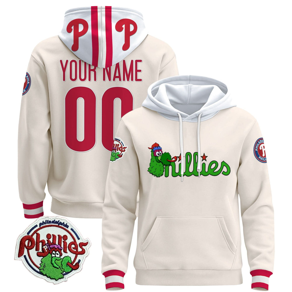 Philadelphia Phillies Phanatic Patch Custom Pullover Hoodie - All Stitched