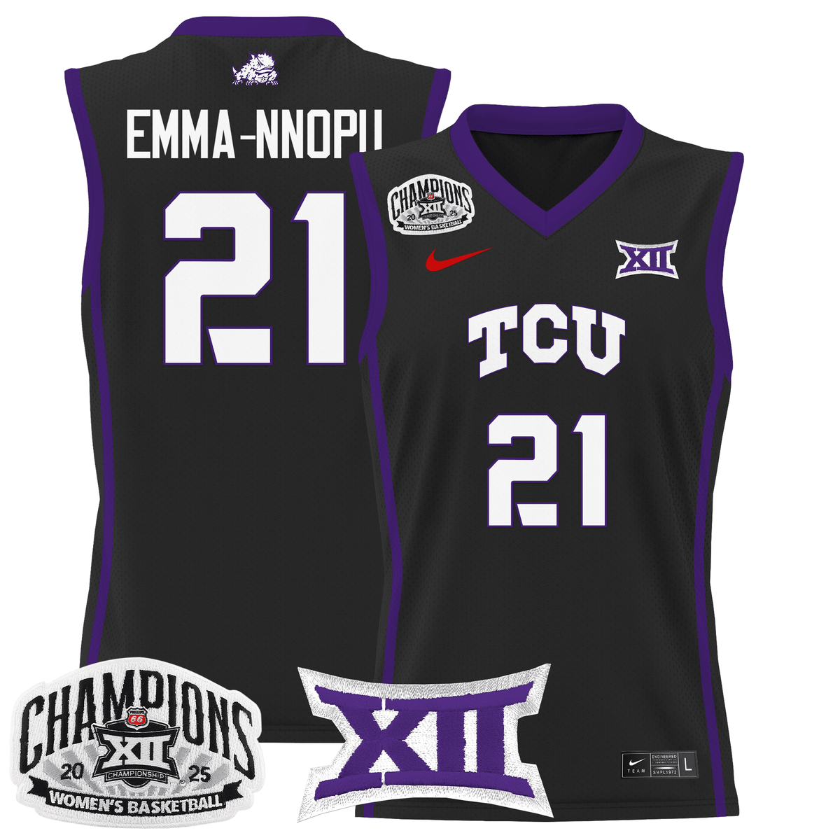 Men's Size - TCU Horned Frogs 2025 BIG 12 Women's Conference Tournament Champions Lightweight Basketball Jersey - All Stitched