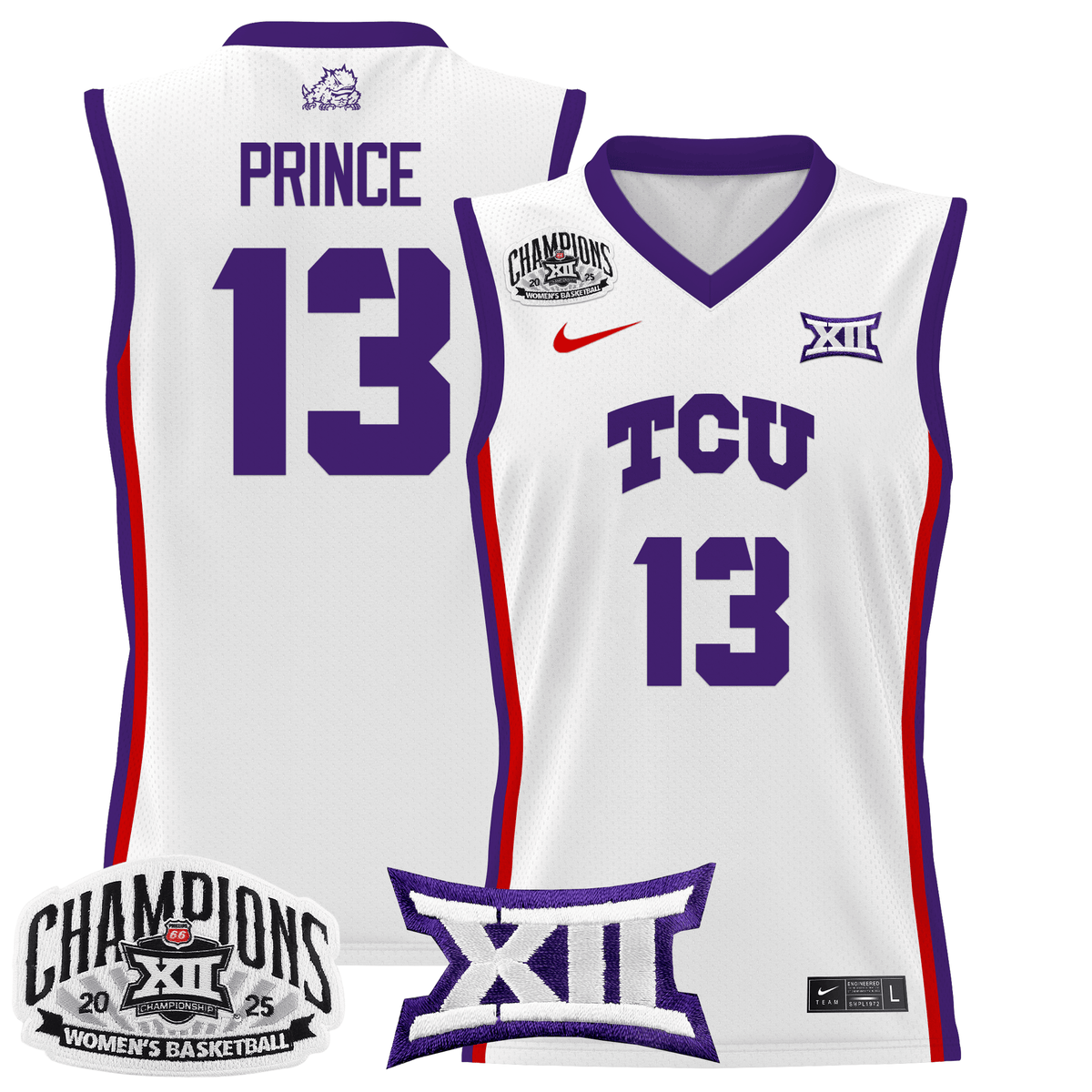 Men's Size - TCU Horned Frogs 2025 BIG 12 Women's Conference Tournament Champions Lightweight Basketball Jersey - All Stitched