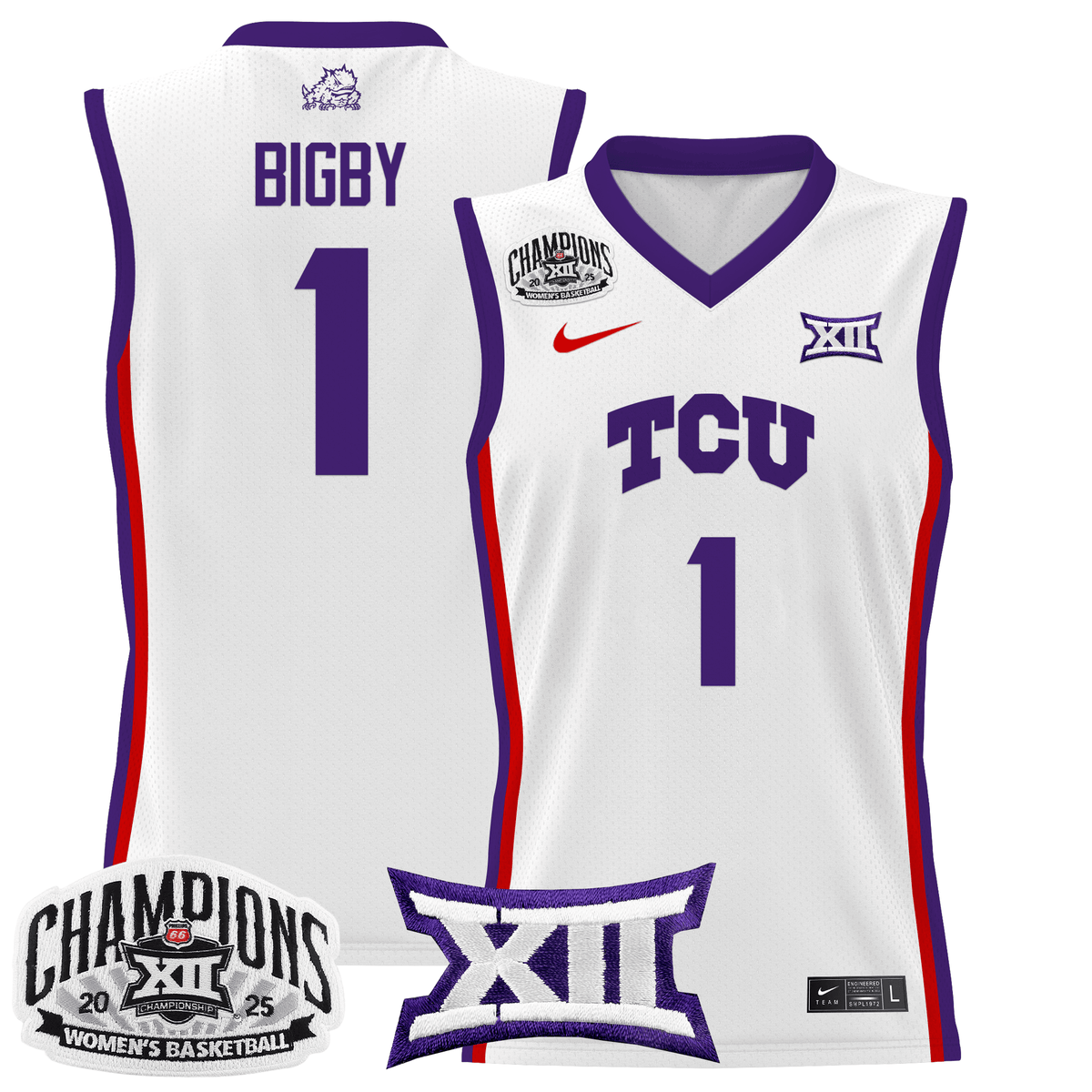 Men's Size - TCU Horned Frogs 2025 BIG 12 Women's Conference Tournament Champions Lightweight Basketball Jersey - All Stitched