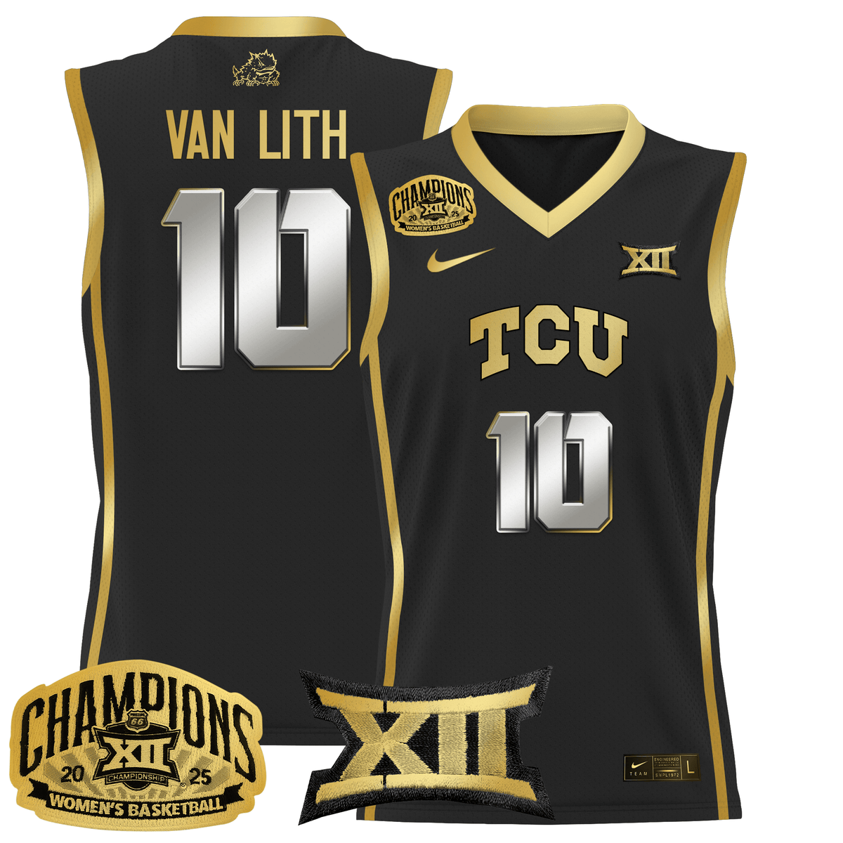 Men's Size - TCU Horned Frogs 2025 BIG 12 Women's Conference Tournament Champions Lightweight Basketball Jersey - All Stitched